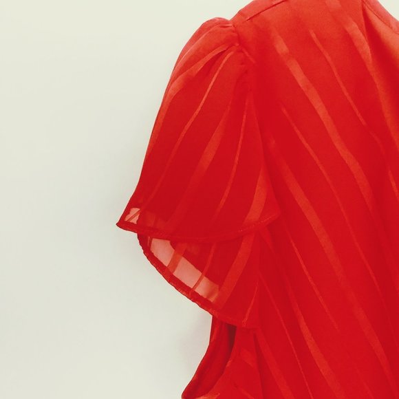 DRESSBARN Coral Chiffon Style Blouse Cap Sleeve Lined Ruffled Holiday Party Wear - Picture 3 of 7